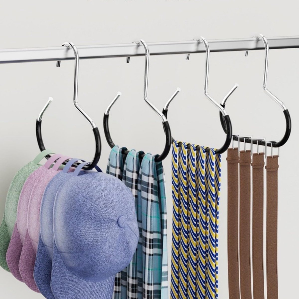 10-pack - Non-slip - Space-saving - Storage rack - Wardrobe belt/scarf hooks - Suitable for displaying hats, vests, ties, shawls (black)