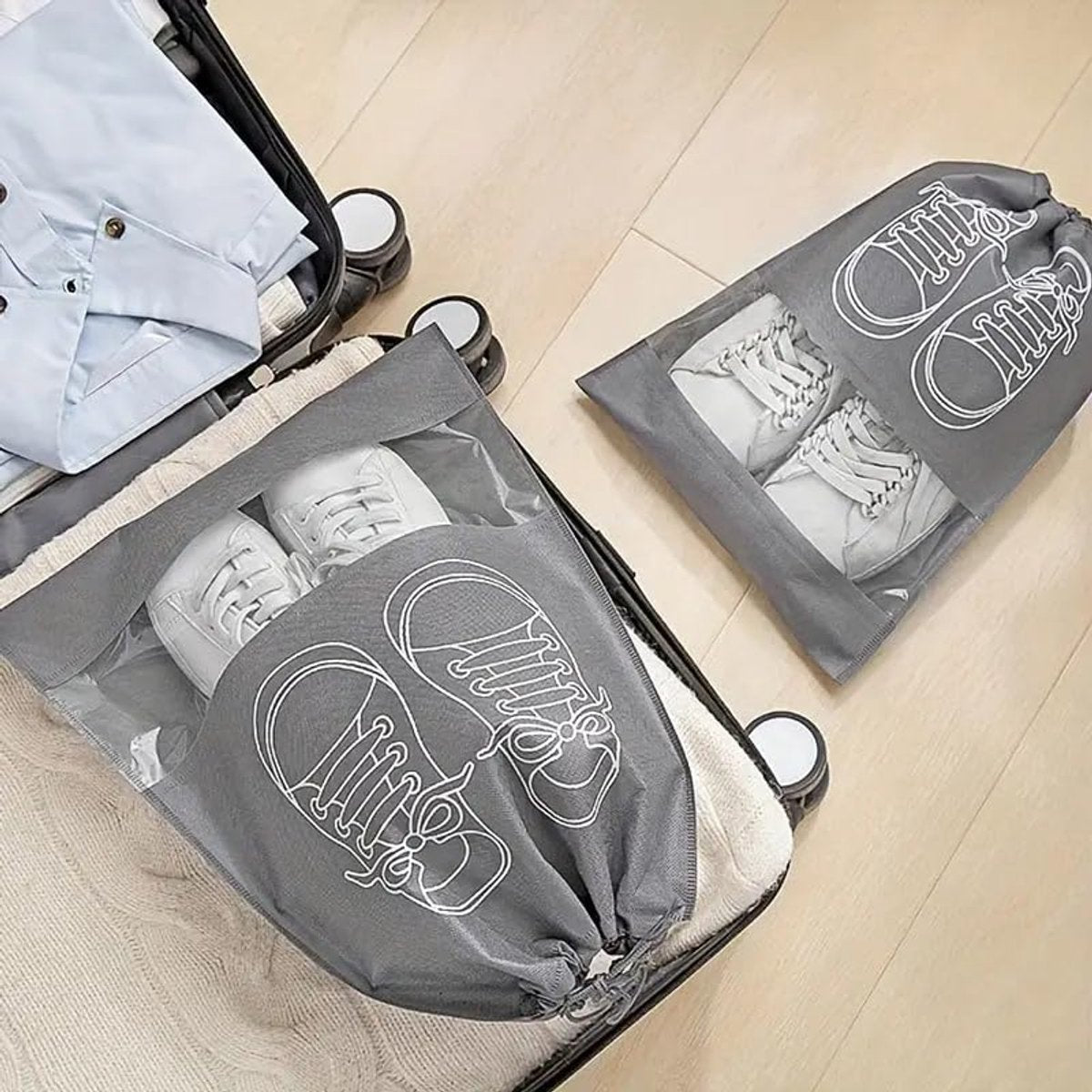 Shoe Bags - 5 Pieces - Shoe Bag - Travel and Storage Bag - Water-Repellent - Travel Organizer - Gray (36*26.5 cm)