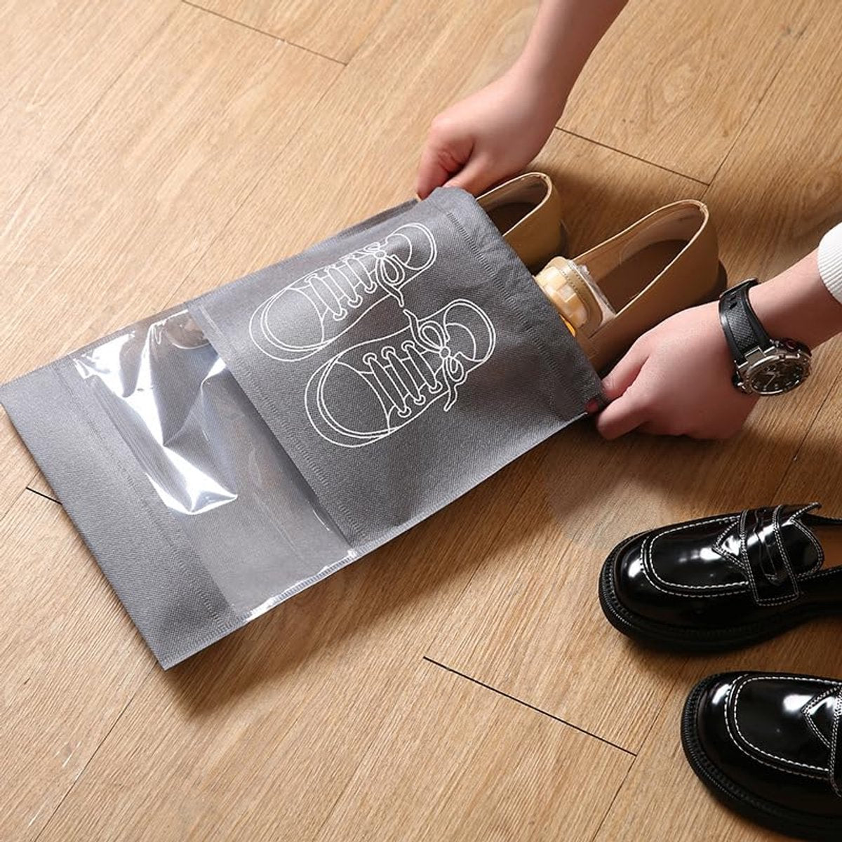 Shoe Bags - 5 Pieces - Shoe Bag - Travel and Storage Bag - Water-Repellent - Travel Organizer - Gray (36*26.5 cm)