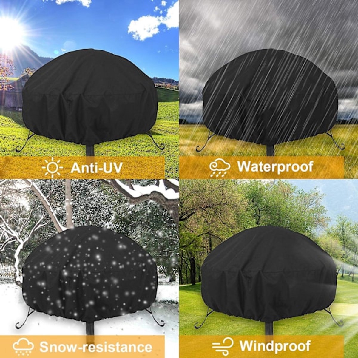 Round grill cover - waterproof, windproof, UV-resistant - Oxford cloth fire pit cover - 122x46cm