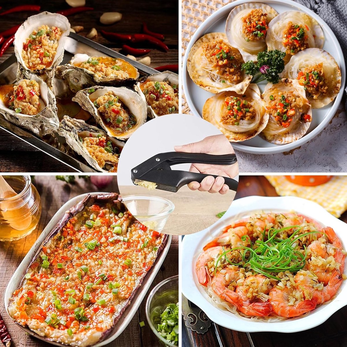 2-in-1 Garlic Press - Stainless Steel Garlic Press - Kitchen Garlic Press - Ginger Press - Non-slip - Easy to Clean (Black)