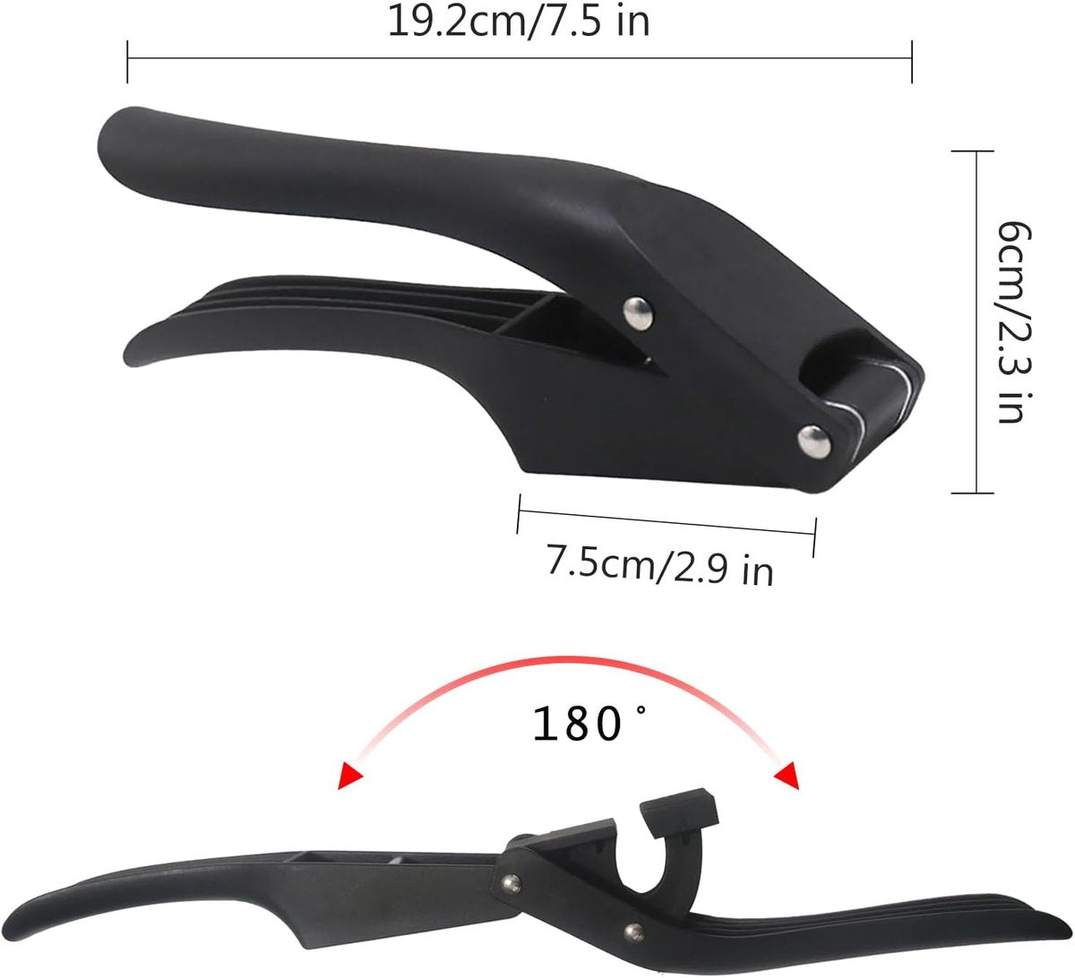 2-in-1 Garlic Press - Stainless Steel Garlic Press - Kitchen Garlic Press - Ginger Press - Non-slip - Easy to Clean (Black)