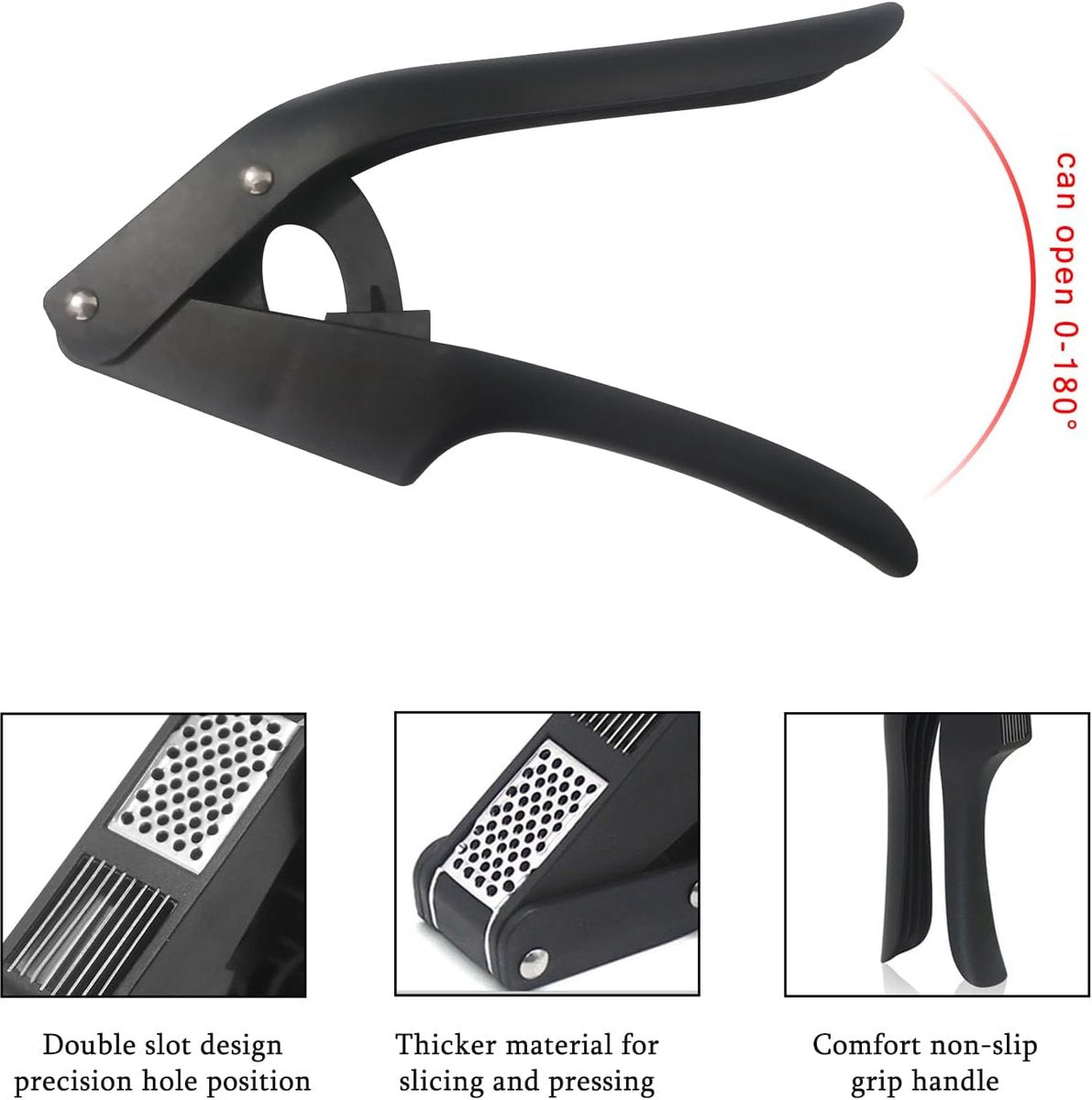 2-in-1 Garlic Press - Stainless Steel Garlic Press - Kitchen Garlic Press - Ginger Press - Non-slip - Easy to Clean (Black)