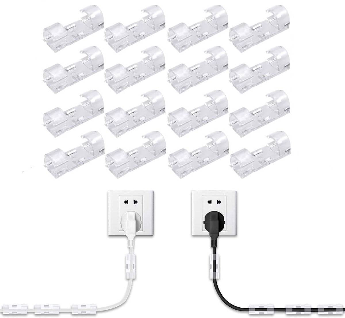 40 7mm Cable Organizer Clips with Adhesive Backing - Wall Mount Cable Clips - Cable Holder with Clips - Cable Clips for Home or Office - Desk Cables - Wall - Cable Management for TV, PC and Laptops