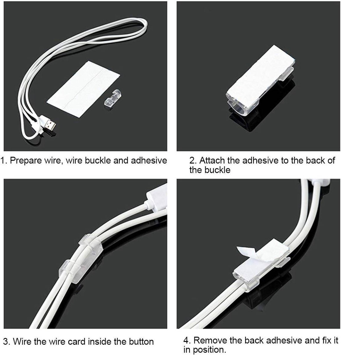 40 7mm Cable Organizer Clips with Adhesive Backing - Wall Mount Cable Clips - Cable Holder with Clips - Cable Clips for Home or Office - Desk Cables - Wall - Cable Management for TV, PC and Laptops