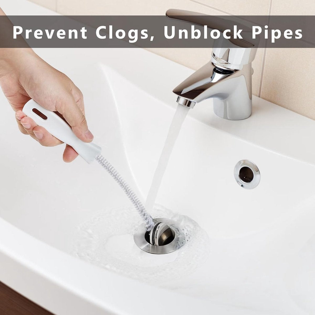 4-piece sink cleaning brush set - Drain brush - 45 cm - Flexible sink cleaning brush - Drain tool - Drain spring - Suitable for kitchen and bathroom drains and overflow pipes