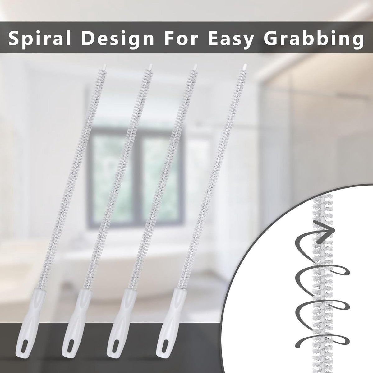 4-piece sink cleaning brush set - Drain brush - 45 cm - Flexible sink cleaning brush - Drain tool - Drain spring - Suitable for kitchen and bathroom drains and overflow pipes