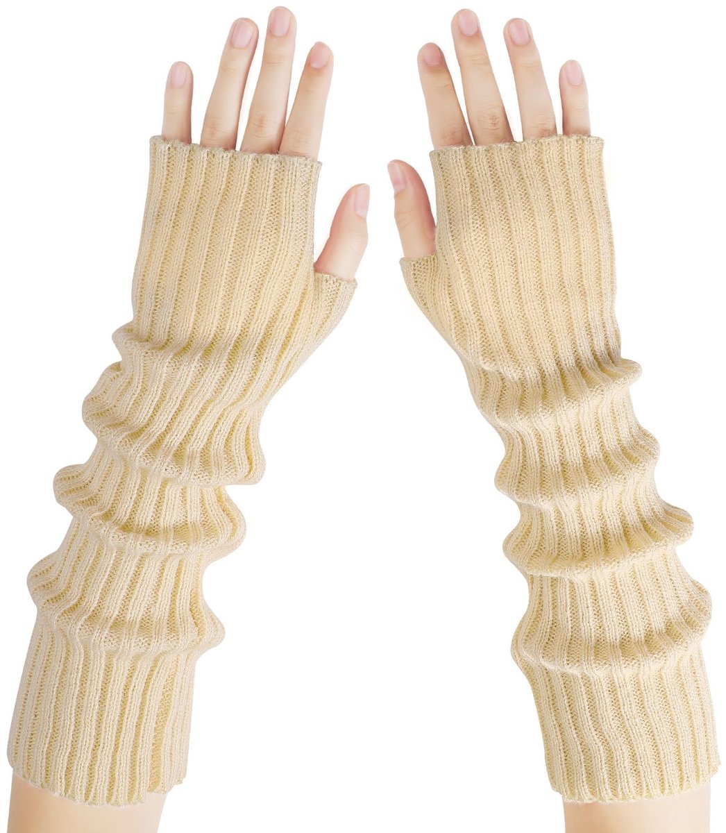 Arm Sleeves - Women's Long Fingerless - Knitted Y2K Arm Sleeves - (Beige)