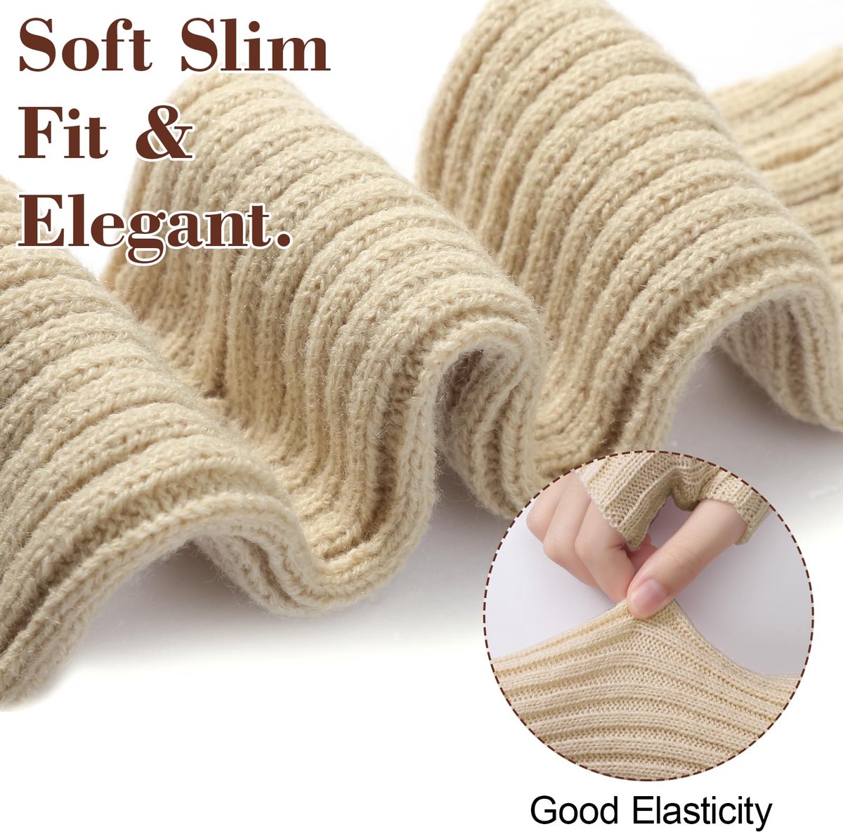 Arm Sleeves - Women's Long Fingerless - Knitted Y2K Arm Sleeves - (Beige)