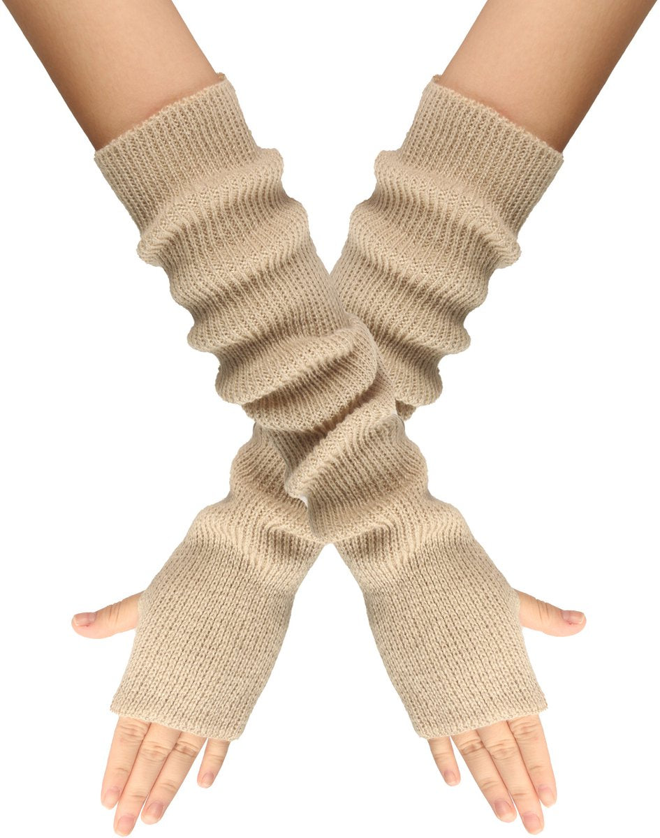 Arm Sleeves - Women's Long Fingerless - Knitted Y2K Arm Sleeves - (Beige)