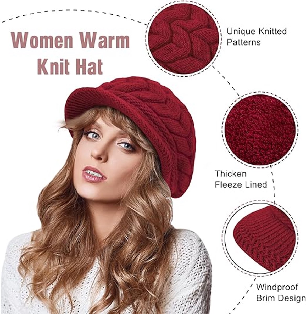 warm knitted hat - 2-piece set - Women's winter - loose fit - hat - without brim (style A)