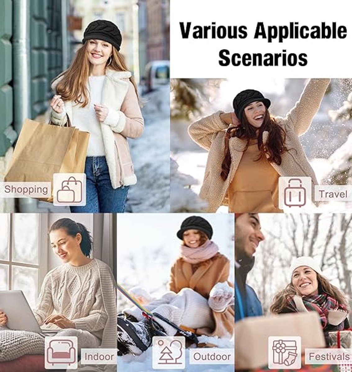 warm knitted hat - 2-piece set - Women's winter - loose fit - hat - without brim (style A)