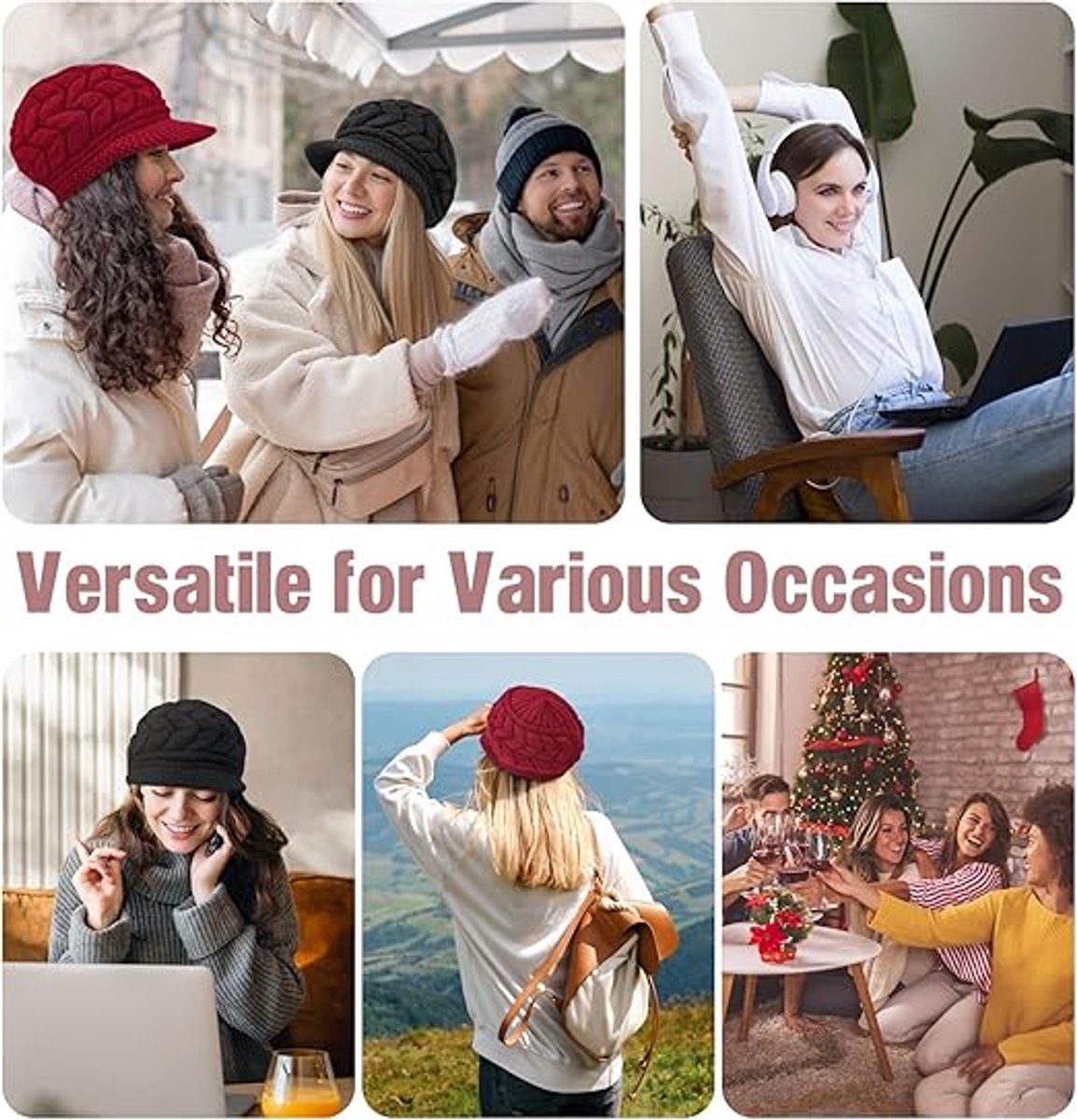 warm knitted hat - 2-piece set - Women's winter - loose fit - hat - without brim (style A)