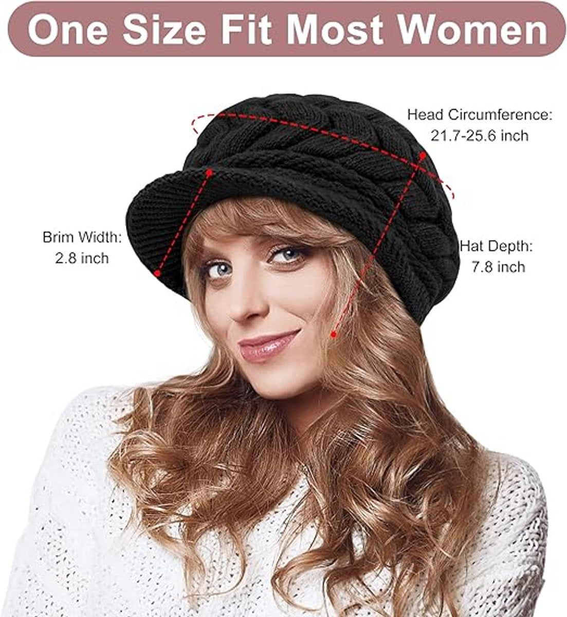 warm knitted hat - 2-piece set - Women's winter - loose fit - hat - without brim (style A)