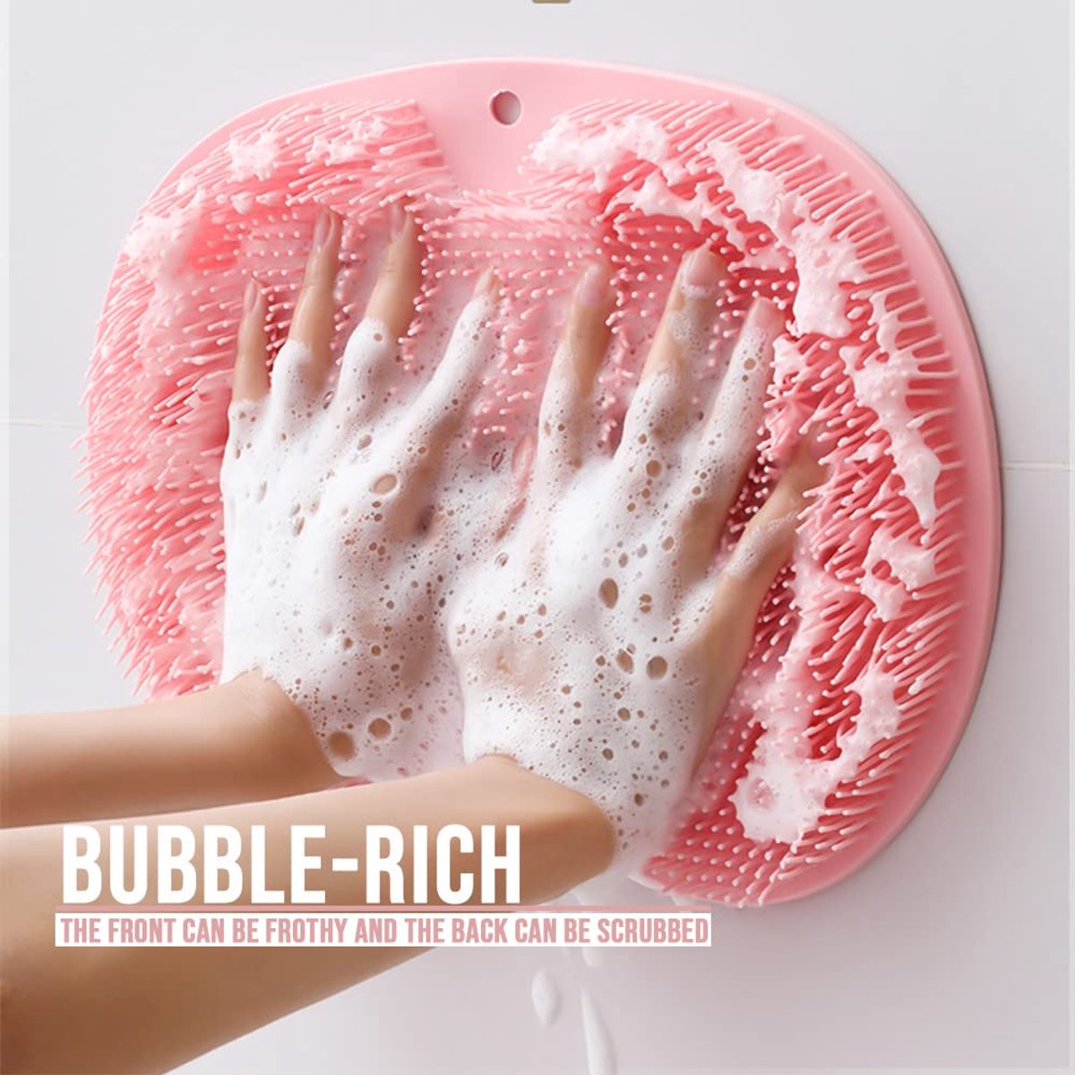 Shower Mat - Non-Slip Bath Mat - Foot Cleansing Pad, Back Scrub Pad, Exfoliating Bath Scrub Pad, Non-Slip Wall Suction Cup - Suitable for Men and Women (Pink)