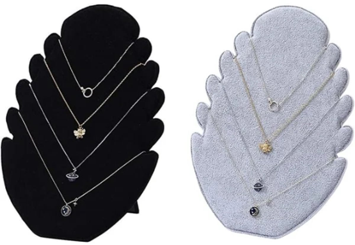 Set of two - Necklace display rack with 5 compartments - Velvet fabric - for hanging necklaces and storing jewelry
