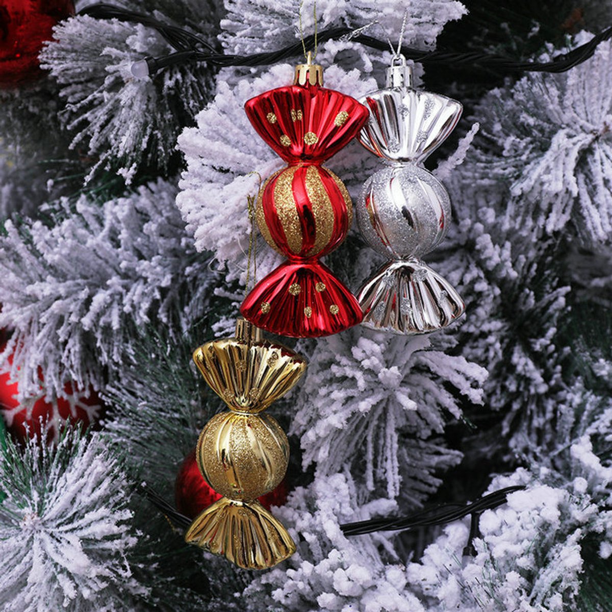 Christmas Decorations - Christmas Decorations - Painted Candy Christmas Tree Decorations - Silver (5 per box)