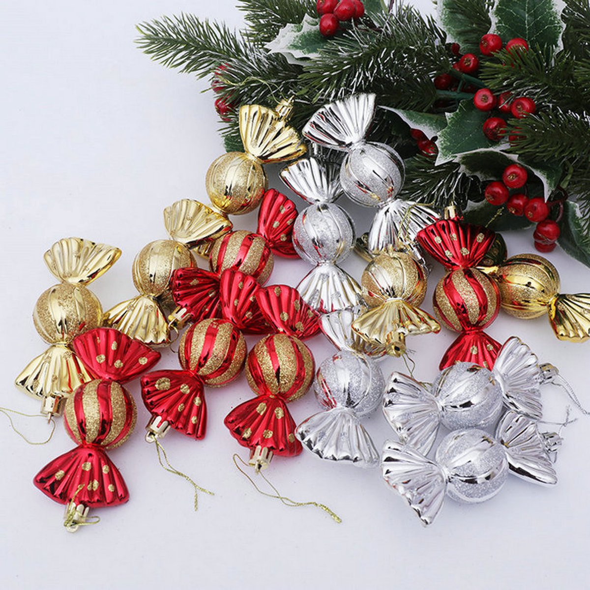 Christmas Decorations - Christmas Decorations - Painted Candy Christmas Tree Decorations - Silver (5 per box)