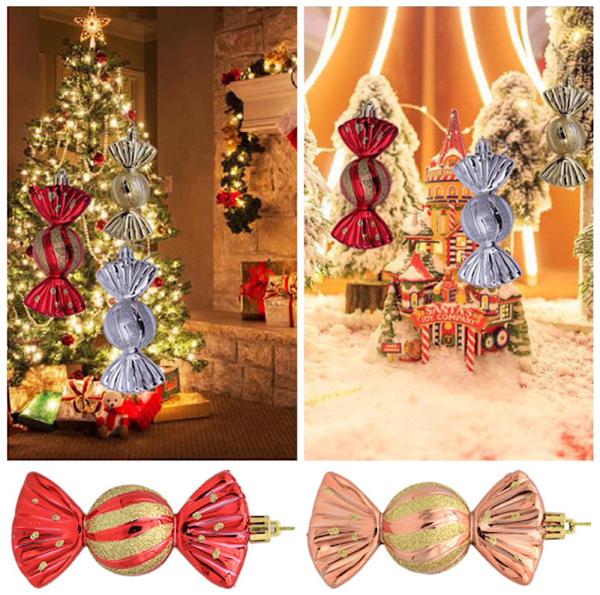 Christmas Decorations - Christmas Decorations - Painted Candy Christmas Tree Decorations - Silver (5 per box)