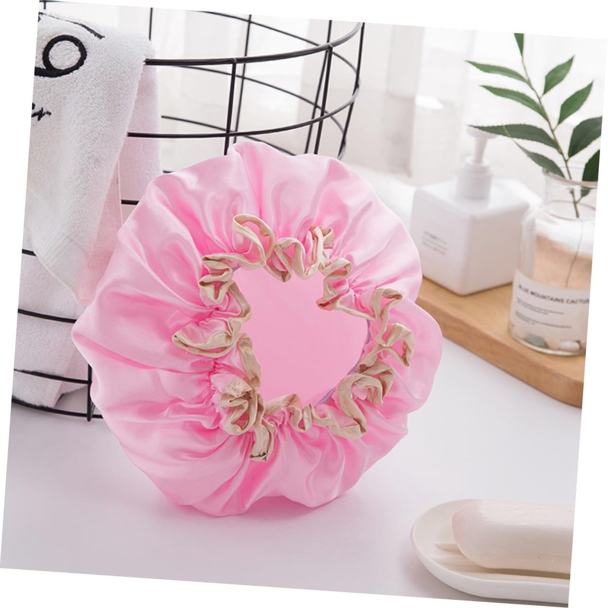 Four-Piece Double Layer Shower Cap Set - Hair Salon - Shower Cap Cover - Kitchen Cap - Pink - Gray - Brown - Light Pink - Women's Essential Bathroom Supplies