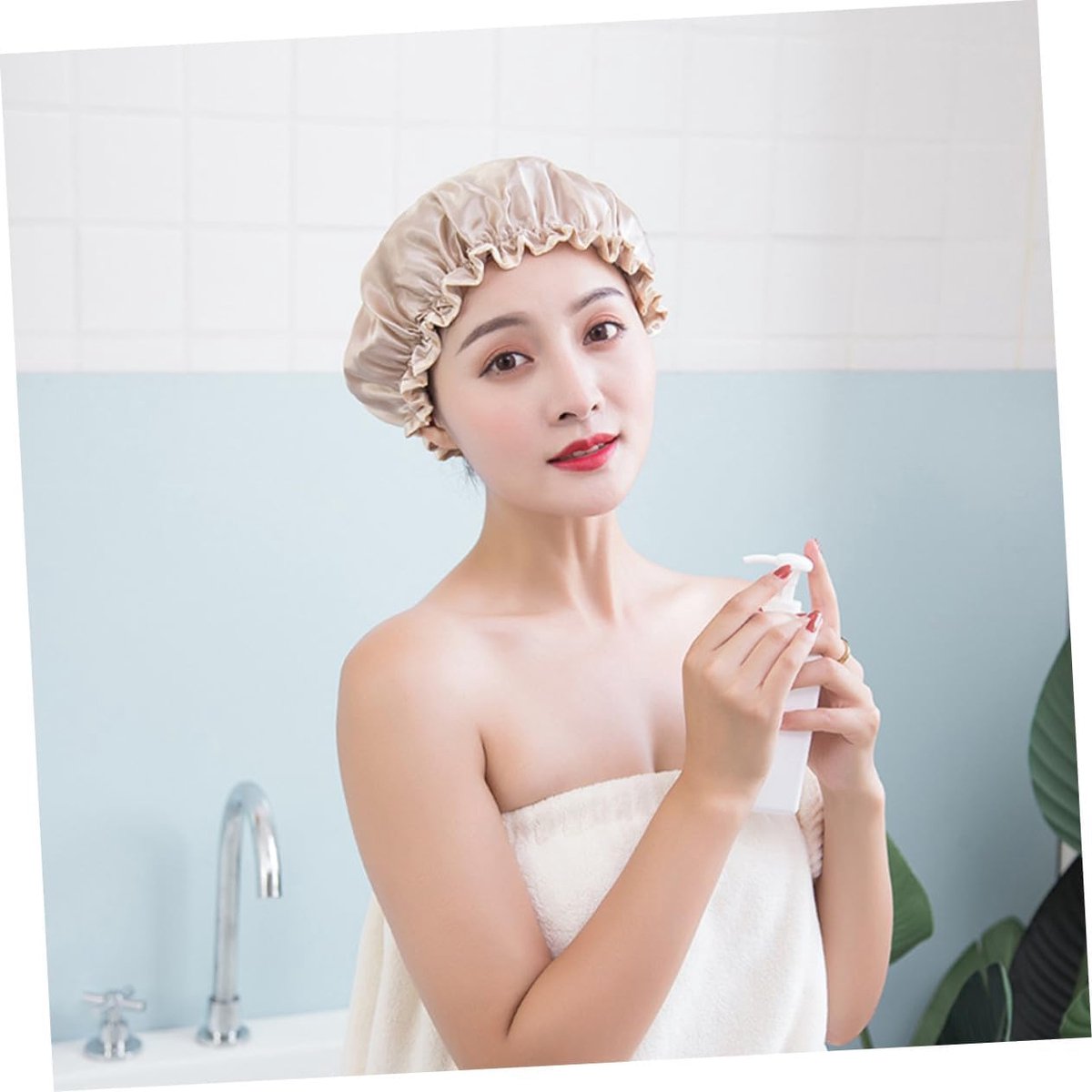 Four-Piece Double Layer Shower Cap Set - Hair Salon - Shower Cap Cover - Kitchen Cap - Pink - Gray - Brown - Light Pink - Women's Essential Bathroom Supplies