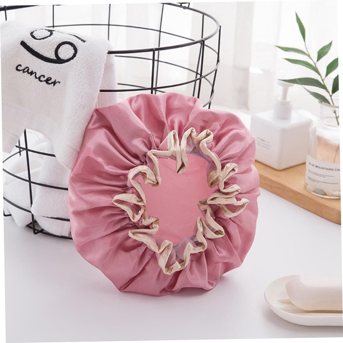 Four-Piece Double Layer Shower Cap Set - Hair Salon - Shower Cap Cover - Kitchen Cap - Pink - Gray - Brown - Light Pink - Women's Essential Bathroom Supplies