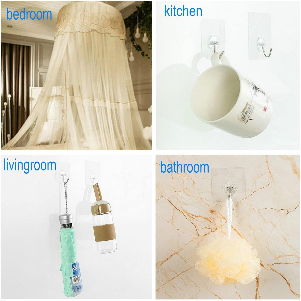 Self-adhesive hooks - transparent - waterproof - self-adhesive wall hooks - suitable for keys - bathroom, shower, outdoor, kitchen, door - practical pack of 24