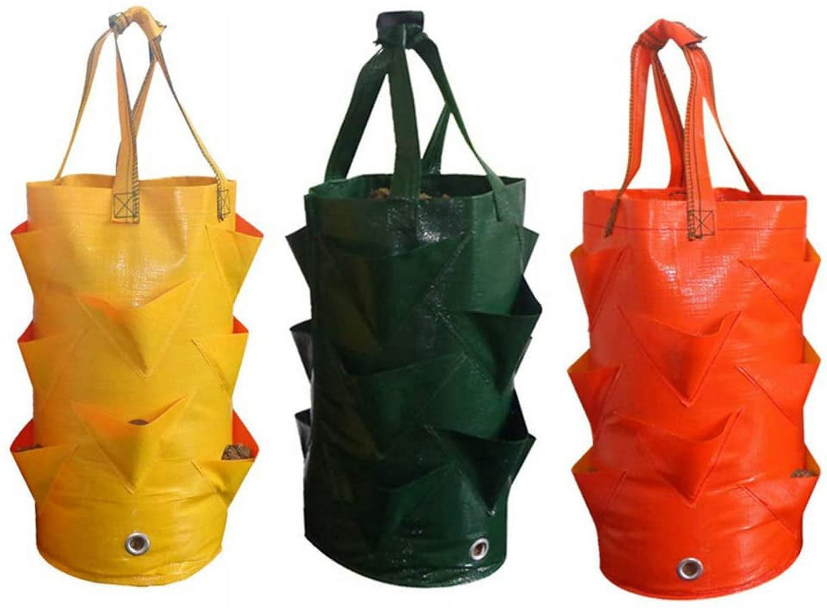 Hanging Plant Bags - 3-Pack Hanging Strawberry Planters - Strawberry Plant Bags PE Strawberry Planters - For Growing Vegetables, Flowers & Herbs