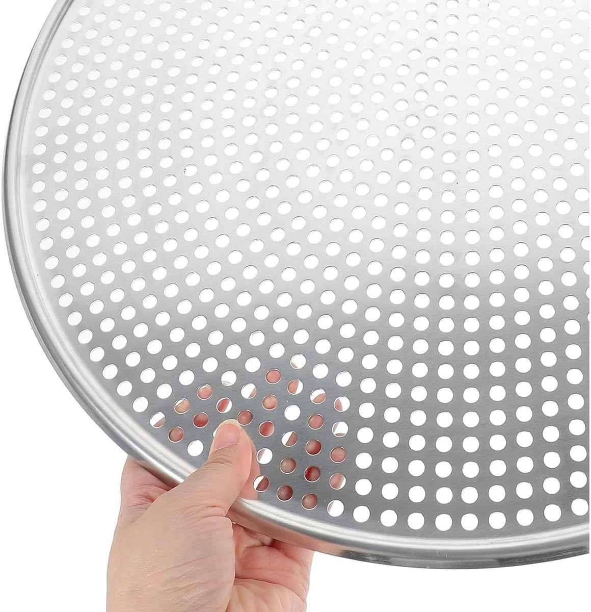 Stainless Steel Pizza Pan - Perforated - 16 Inch - Round Pizza Stand - Pizza Tray - Pizza Storage Tray - Oven Safe - Silver for Home and Restaurants