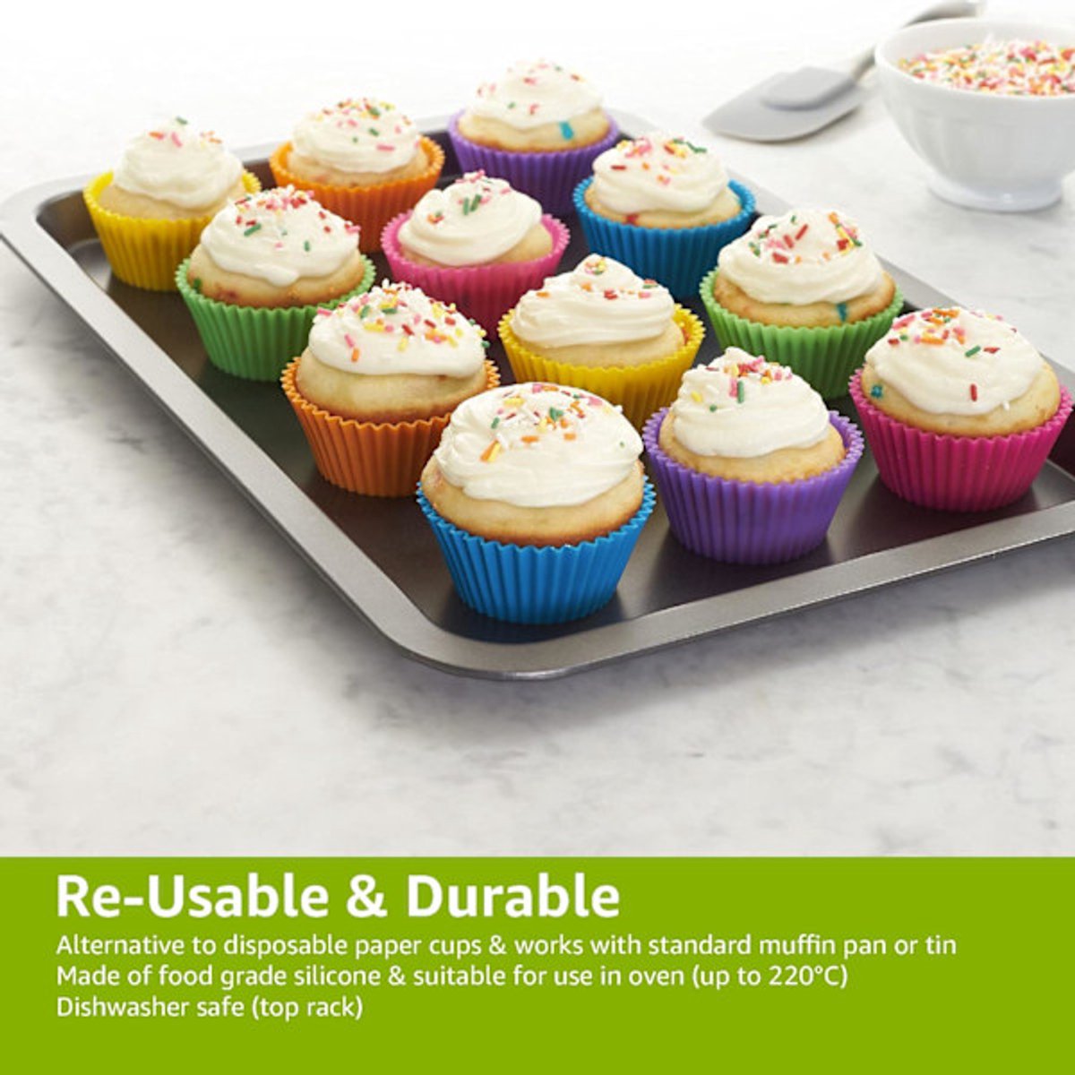 Baking Trays - Round Reusable Baking Trays - Pack of 12 (Ovenproof up to 220°C) - Assorted Colors