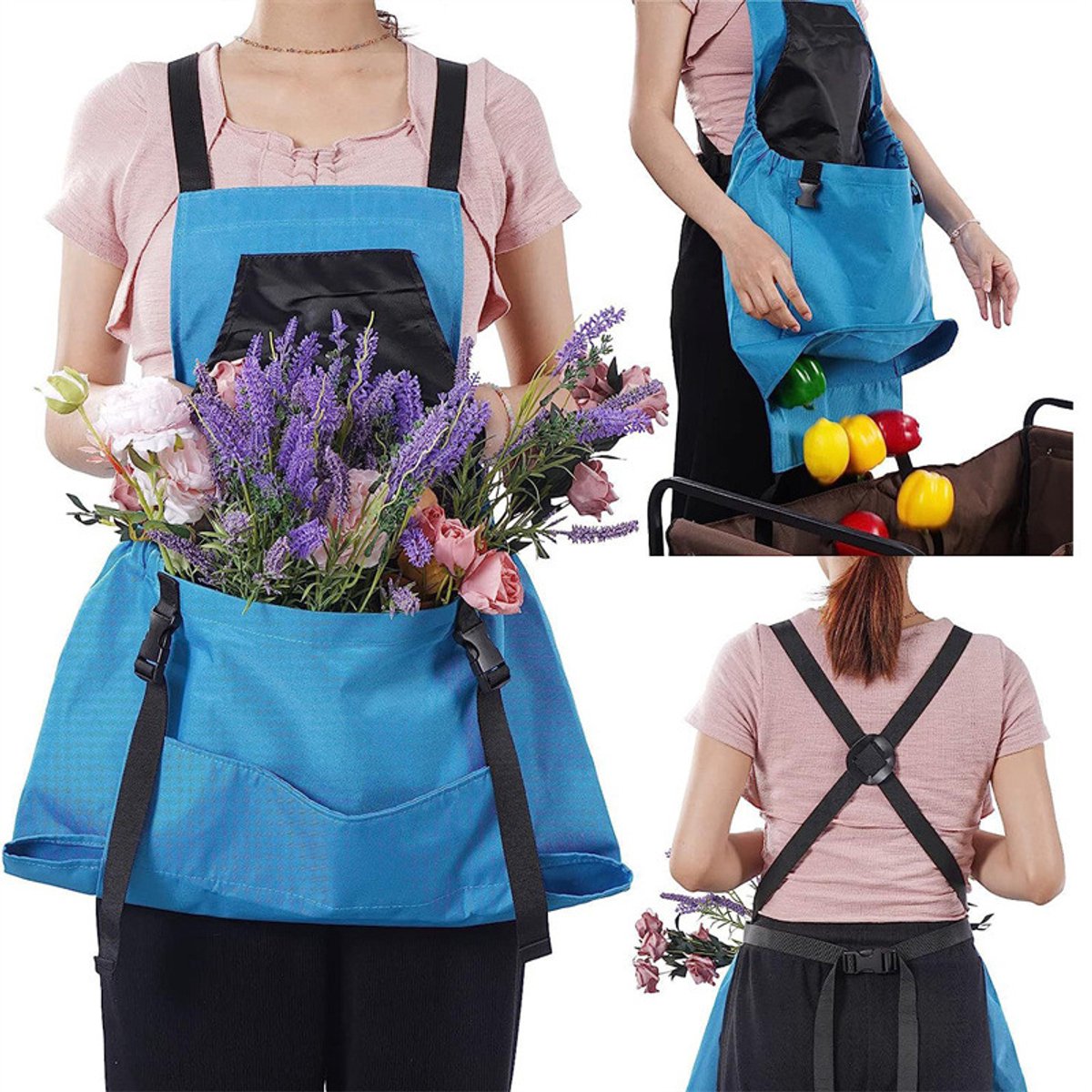 Apron Picking Bag - Large Outdoor Picking Bag - Gardening - Harvest Apron with Quick Release - Backpack Tools - Blue
