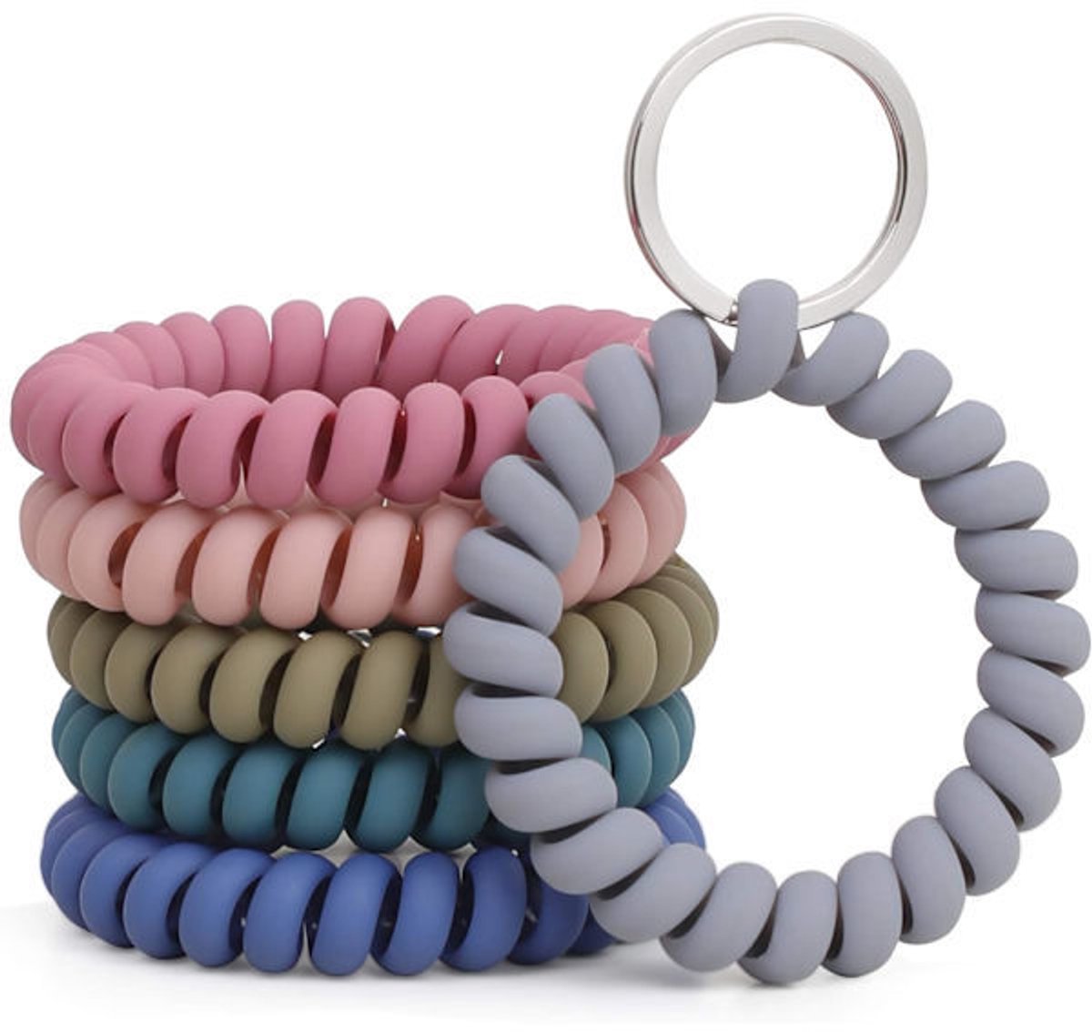 Elastic Bracelet Keychain - Flexible Spiral Bracelet Keychain - For Sauna, Gym, Swimming Pool, ID Card & Outdoor Sports 6-Pack