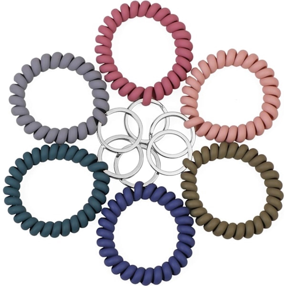Elastic Bracelet Keychain - Flexible Spiral Bracelet Keychain - For Sauna, Gym, Swimming Pool, ID Card & Outdoor Sports 6-Pack