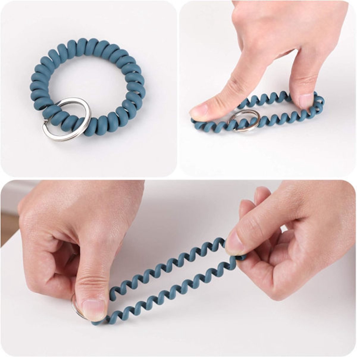 Elastic Bracelet Keychain - Flexible Spiral Bracelet Keychain - For Sauna, Gym, Swimming Pool, ID Card & Outdoor Sports 6-Pack