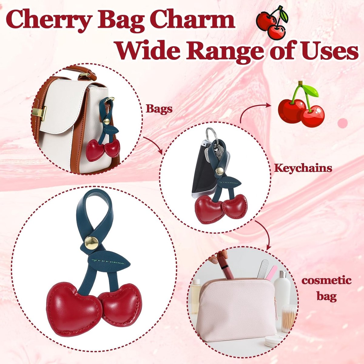 Bag Charms - Cute Leather Cherry Shape Pendant PU Cherry Bag Charms - for Bags - Suitable for Women and Girls