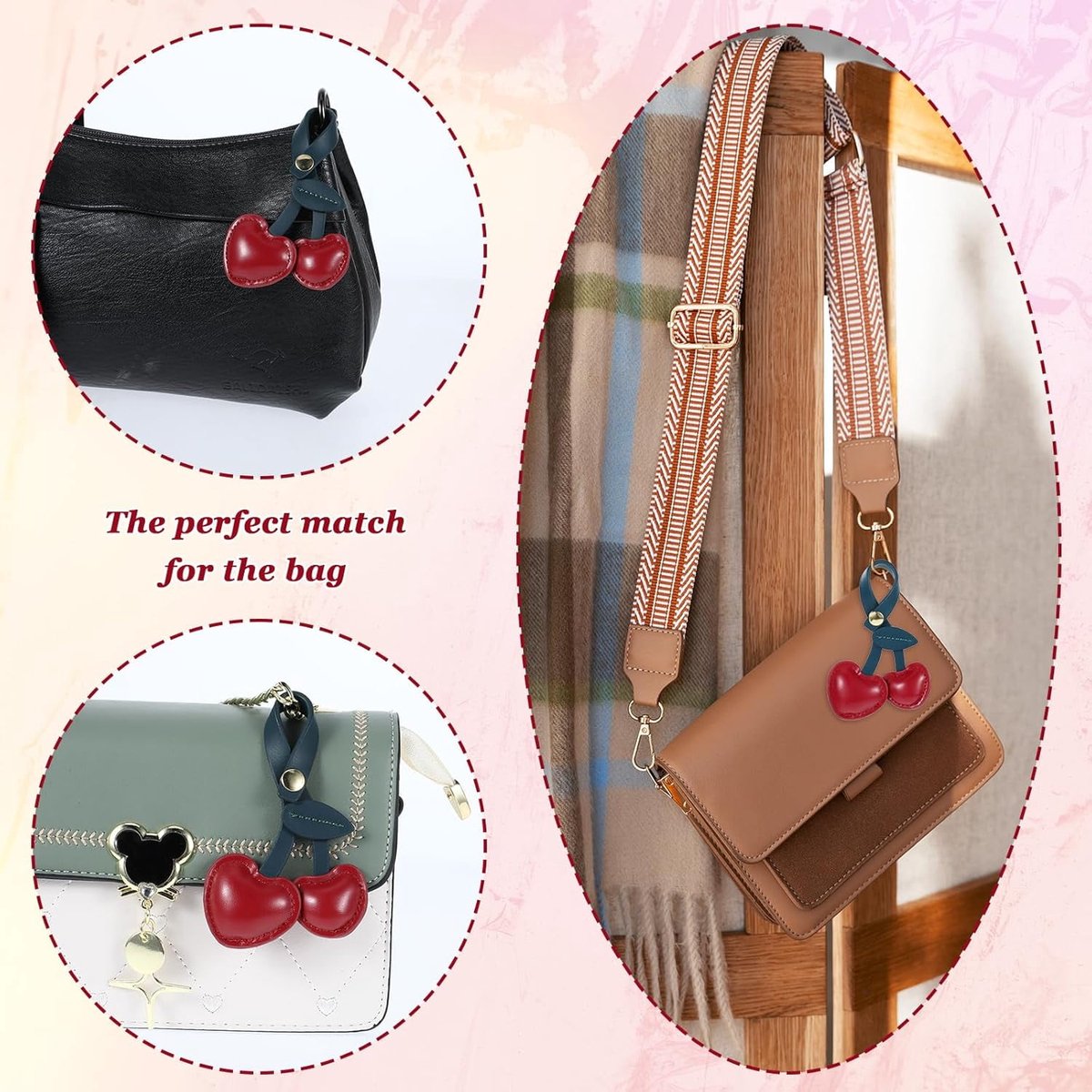 Bag Charms - Cute Leather Cherry Shape Pendant PU Cherry Bag Charms - for Bags - Suitable for Women and Girls
