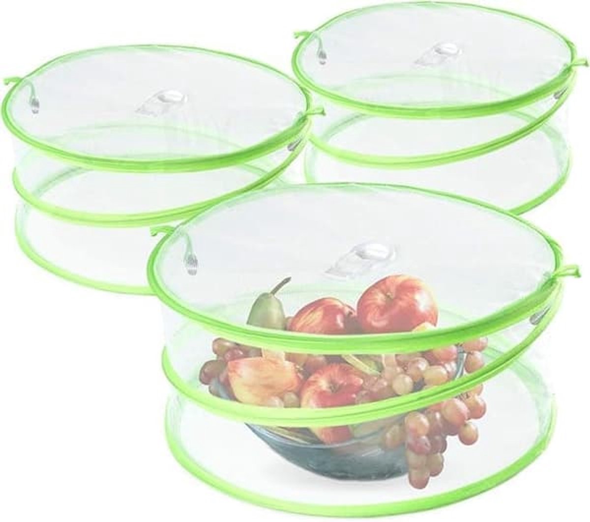 Pop-Up Food Umbrellas with Fine Mesh - Foldable Bottomless Insect Screen - Ideal for Home and Camping - Green 3-Pack