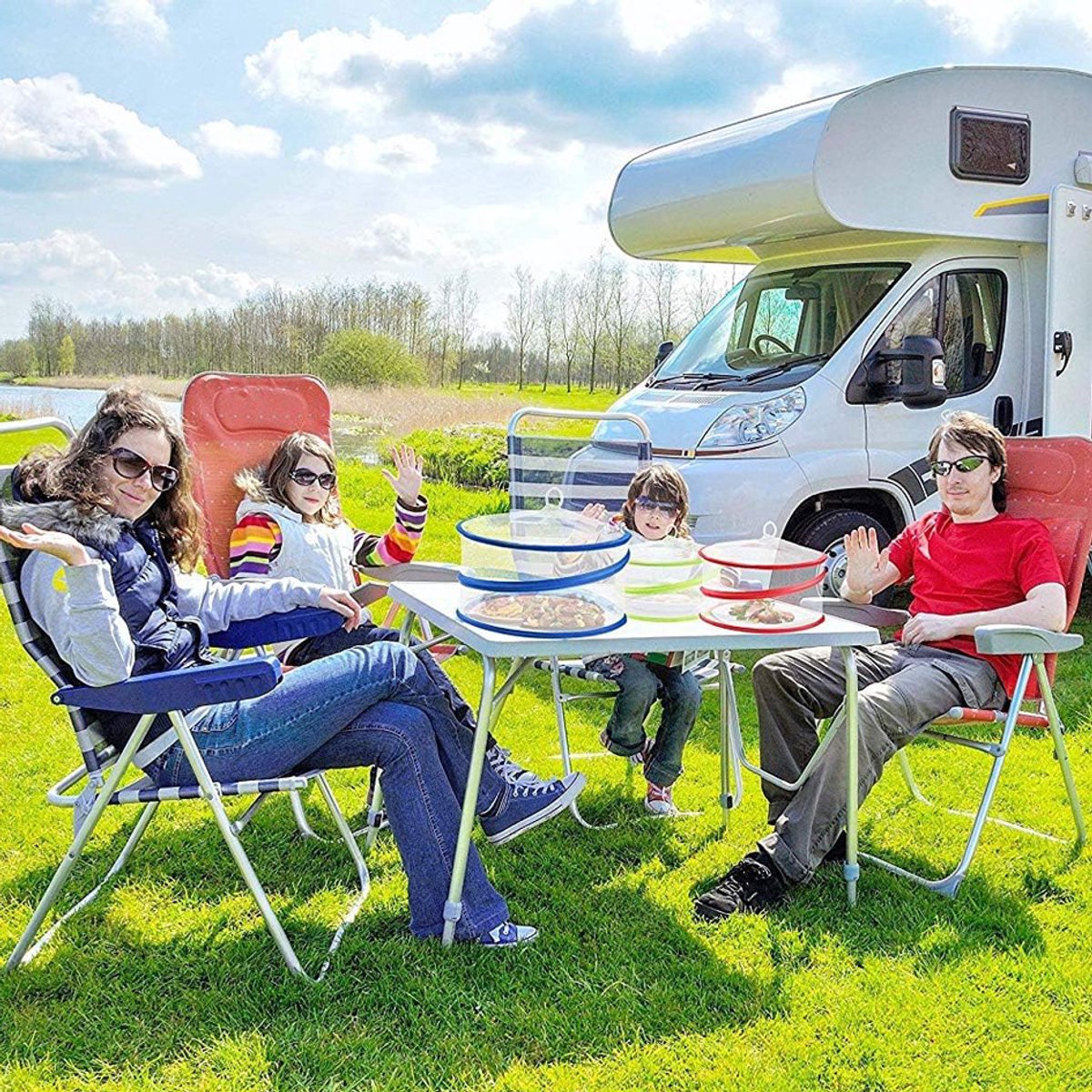 Pop-Up Food Umbrellas with Fine Mesh - Foldable Bottomless Insect Screen - Ideal for Home and Camping - Green 3-Pack