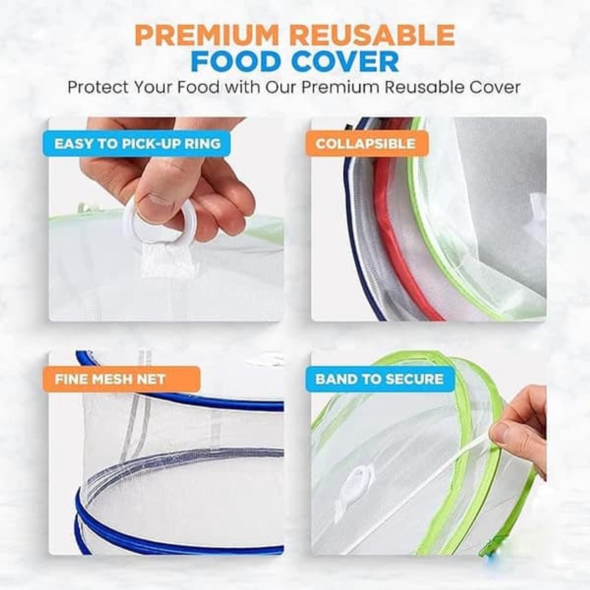 Pop-Up Food Umbrellas with Fine Mesh - Foldable Bottomless Insect Screen - Ideal for Home and Camping - Green 3-Pack