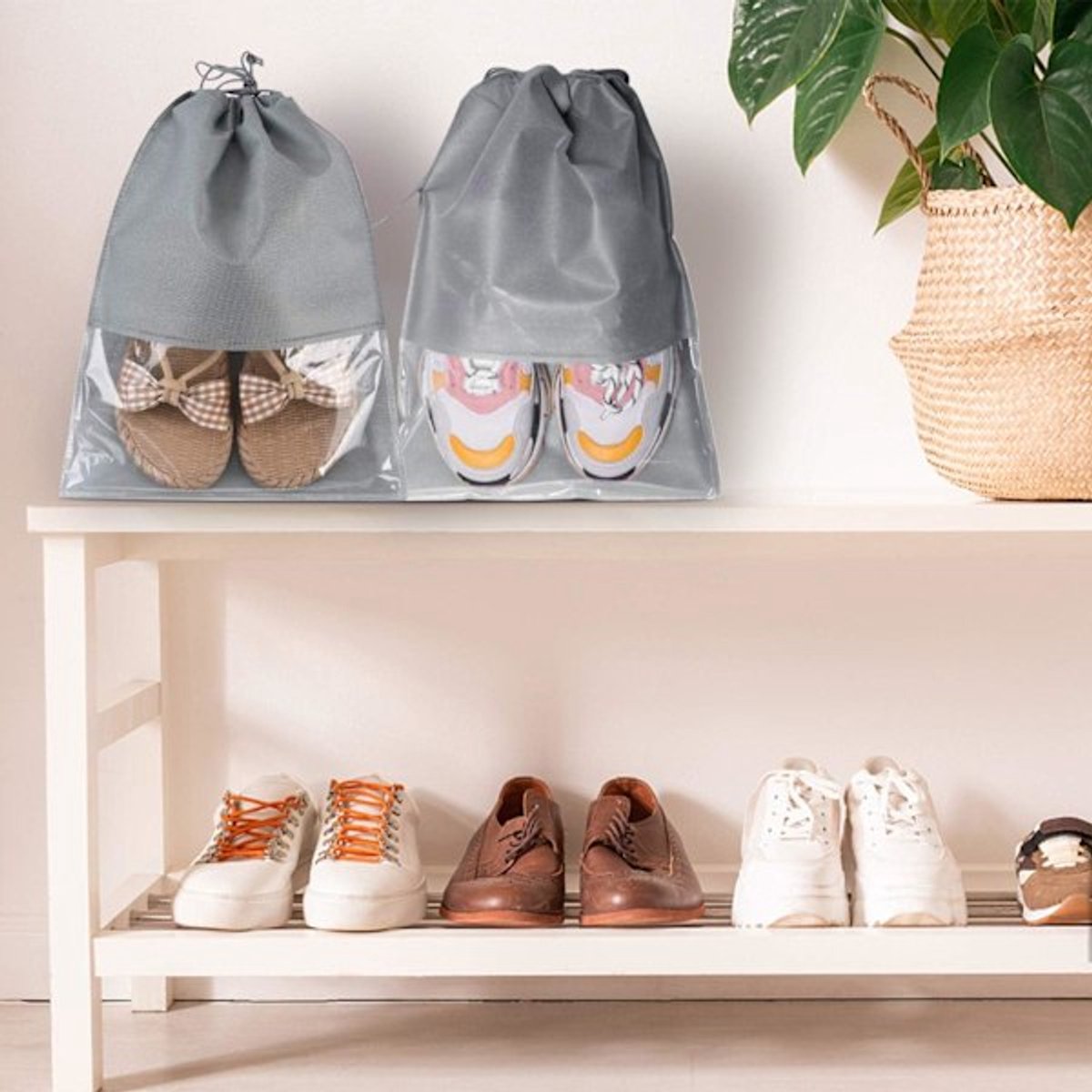 Shoe Travel Bags - Non-Woven Dust Bags - Medium to Large - Portable Drawstring - Space-Saving Shoe Storage Bags Organizer - Pack of 15