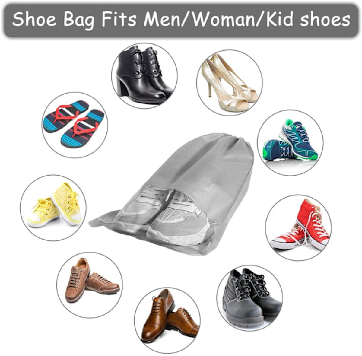 Shoe Travel Bags - Non-Woven Dust Bags - Medium to Large - Portable Drawstring - Space-Saving Shoe Storage Bags Organizer - Pack of 15