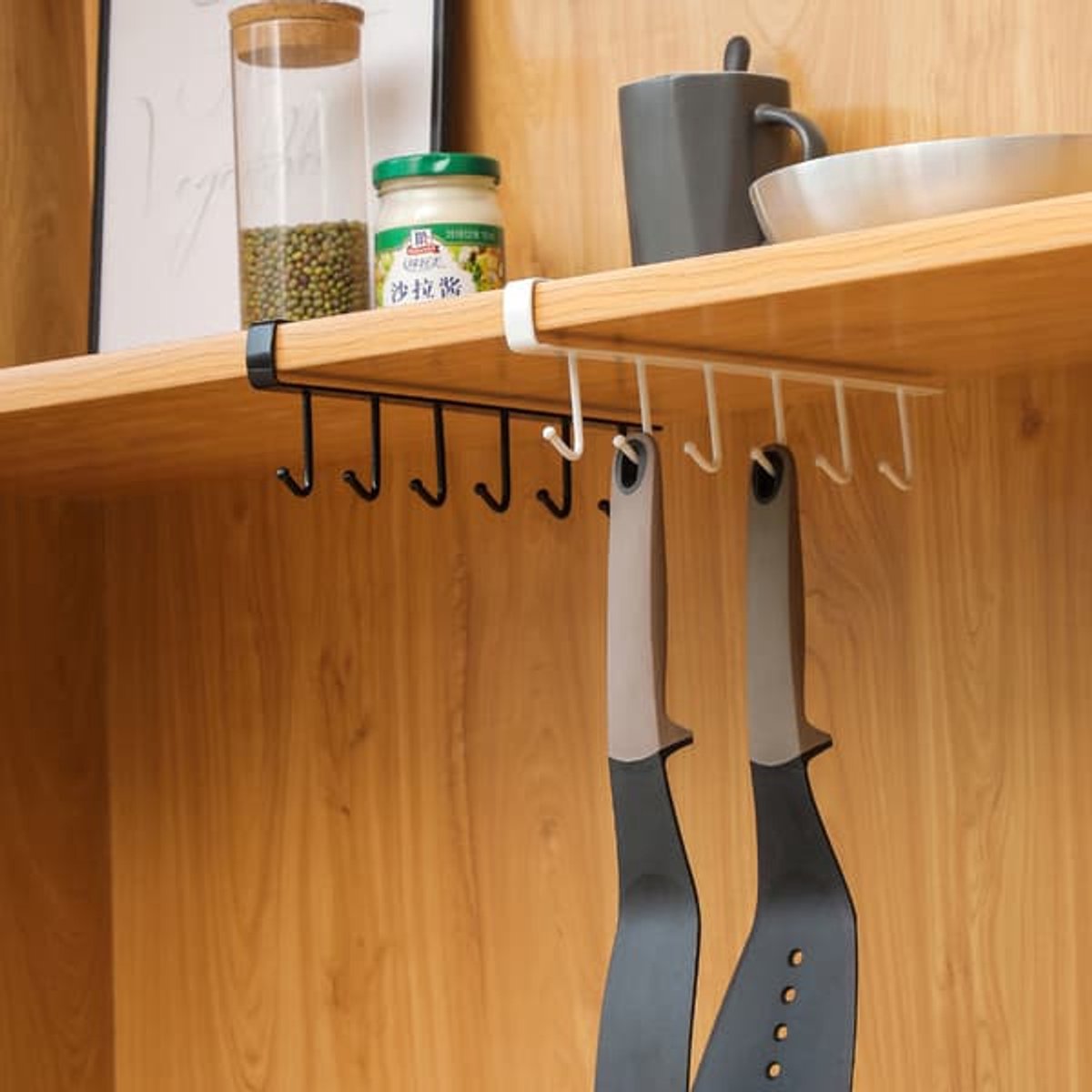 Storage Hooks - Shelf Hanger - White - with 6 hooks