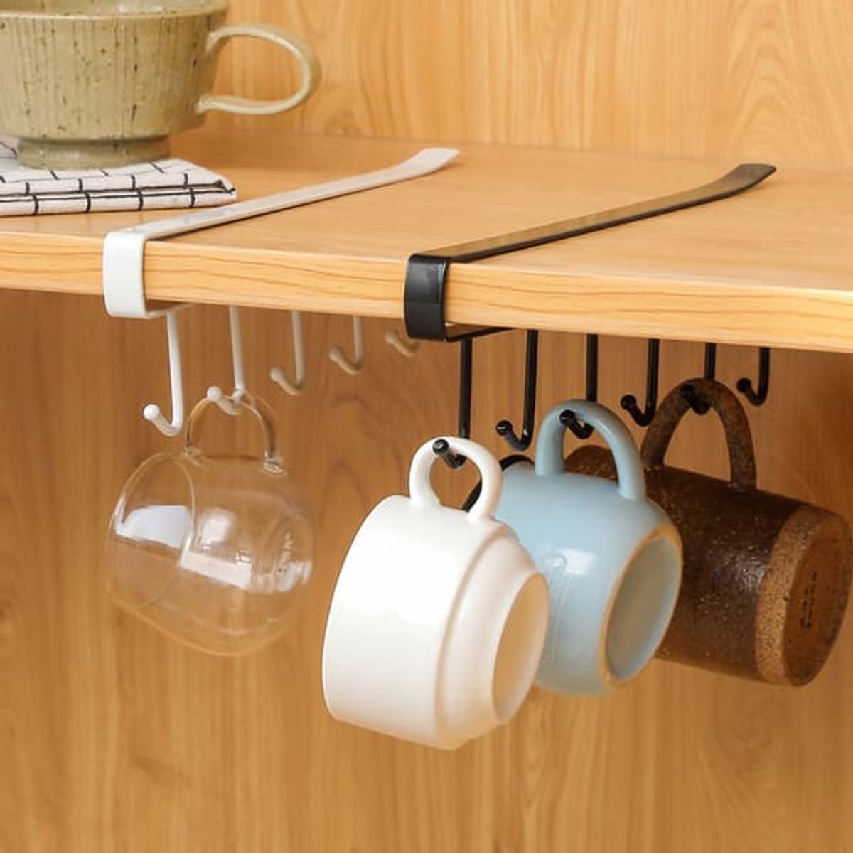 Storage Hooks - Shelf Hanger - White - with 6 hooks