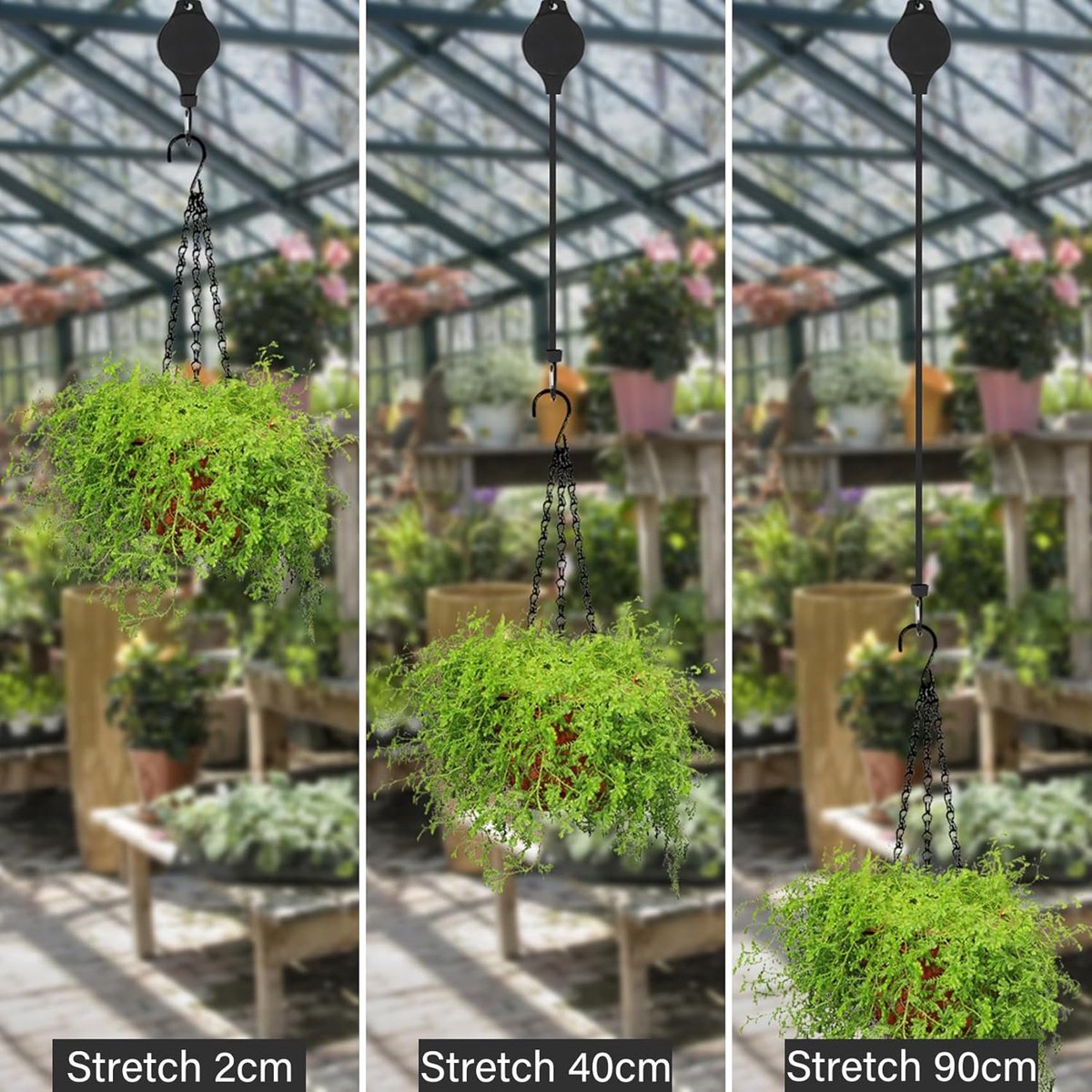 Plant Hooks - Retractable Plant Hanger - Easy-Access Hanging Flower Baskets - For Garden Baskets, Pots, and Feeders - Pack of 6