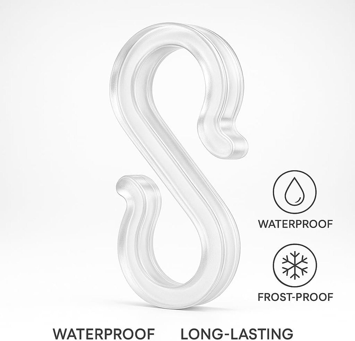 Hooks - Groove Hooks - 50 pieces - 3.5 cm - Transparent - Reusable plastic - Mini S-shaped design - Groove clips for outdoor lighting - Holds Christmas decorations securely