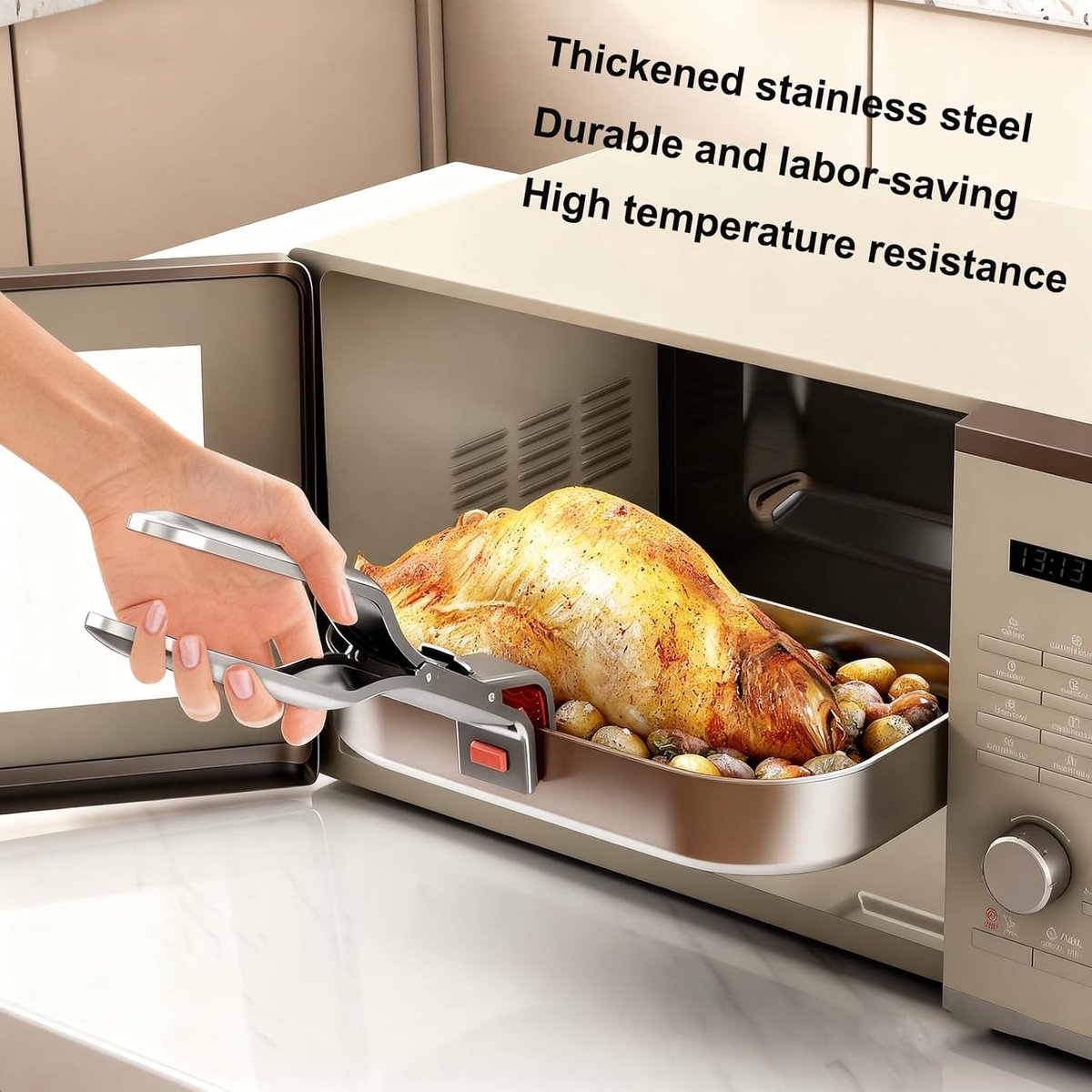 Barbecue Tongs - Anti-Scorch Clamps - Pack of 2 - Stainless Steel Anti-Scorch Clamps - Use to remove hot plates, bowls, pizza pans, etc. with food from microwaves and air fryers.