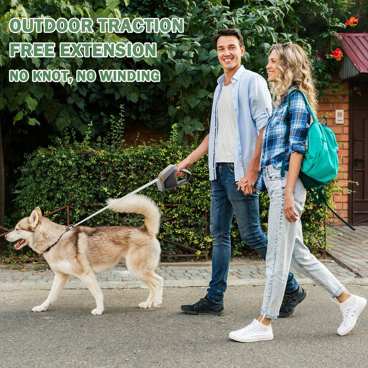 Dog Leash - Retractable Dog Leash - Strong Nylon Rope - 16 Feet (4.9 Meters) - One-Hand Brake, Stop, and Lock - Suitable for Medium and Large Dogs up to 105 lbs (49.9 kg) - Suitable for Walking and Training (White)