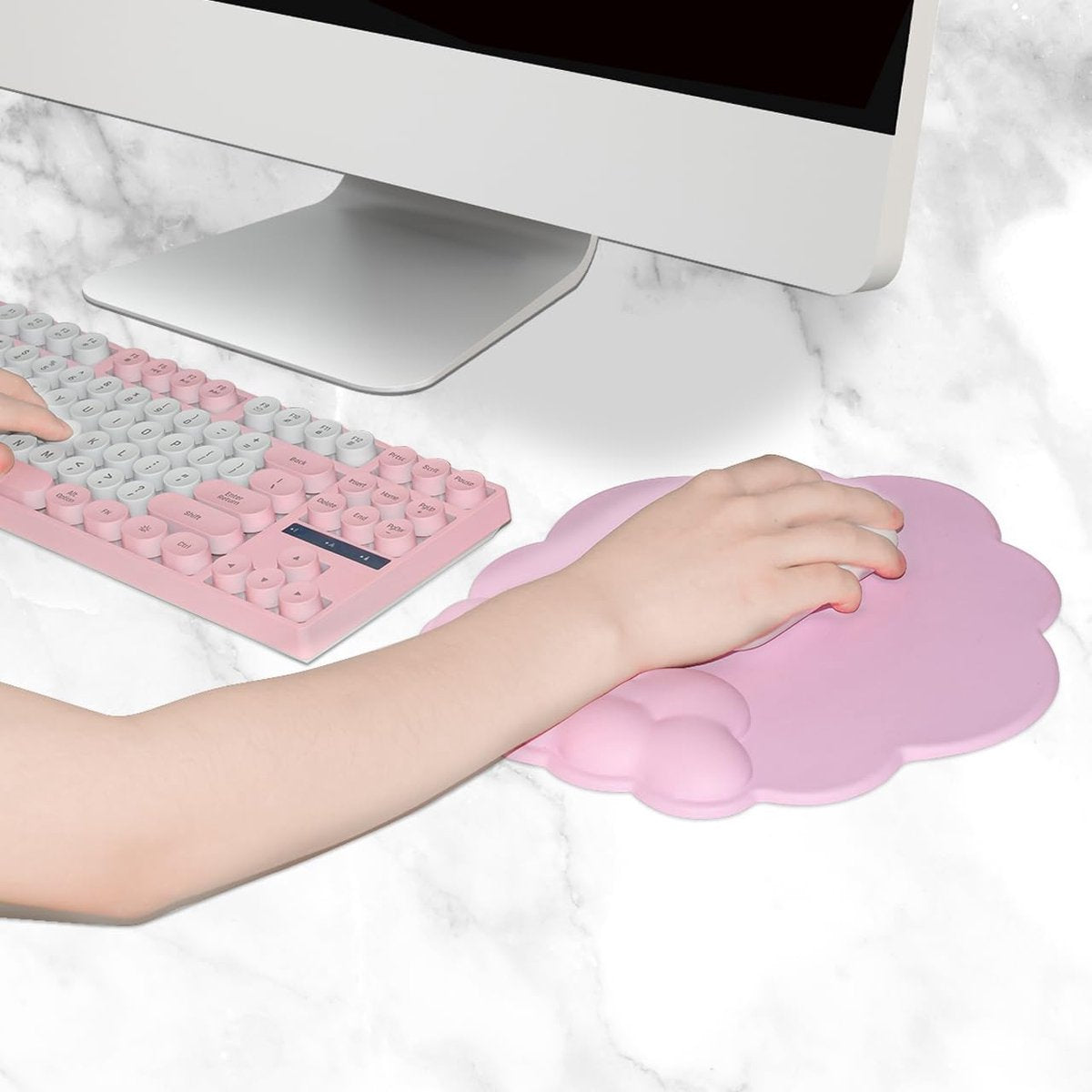 Mouse Pad - Mouse Pad with Wrist Rest - Ergonomic Mouse Pad - Mouse Pad with Leather Surface, Suitable for Computers, Laptops, Office, Home and Travel, with Non-Slip Bottom - Pink