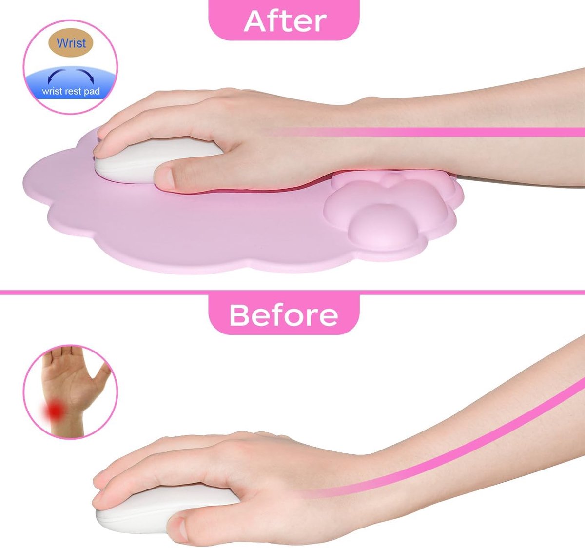 Mouse Pad - Mouse Pad with Wrist Rest - Ergonomic Mouse Pad - Mouse Pad with Leather Surface, Suitable for Computers, Laptops, Office, Home and Travel, with Non-Slip Bottom - Pink