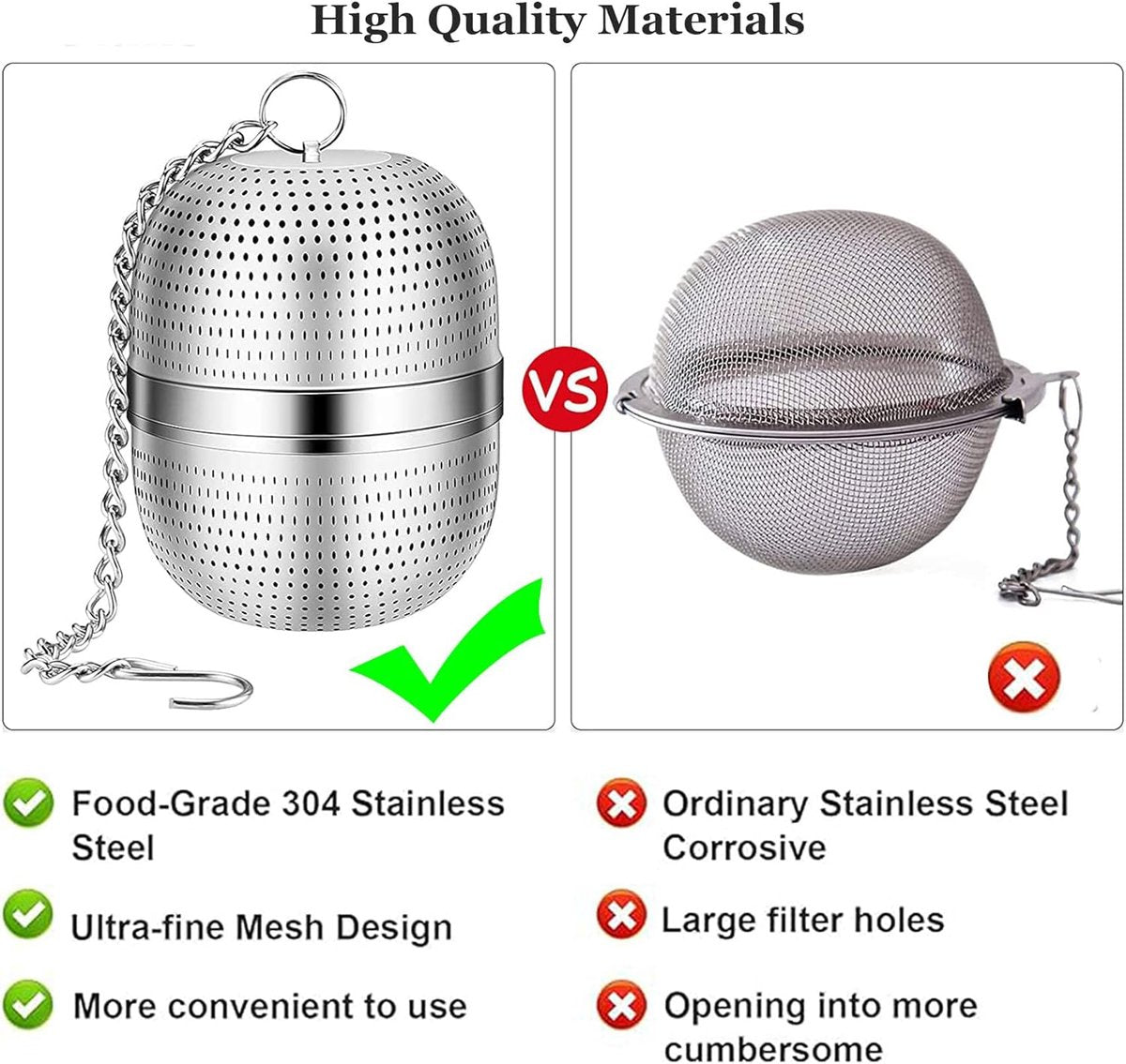 Tea strainer made of stainless steel - Tea filter - Tea strainer made of stainless steel 304 - with chain - Suitable for teacups / teapots / kettles